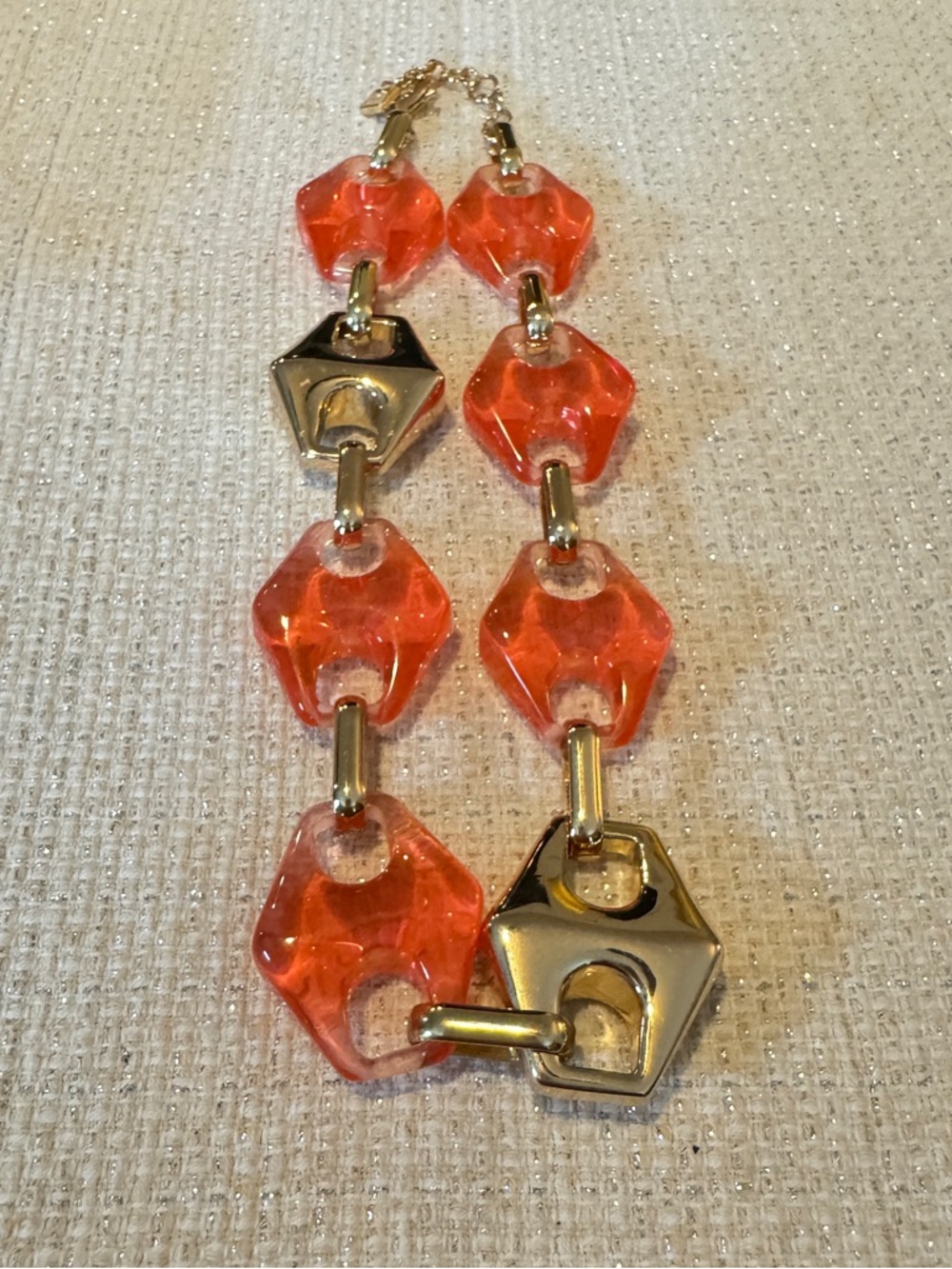 Nordstrom Open Edit Orange Acrylic & Gold Tone Necklace